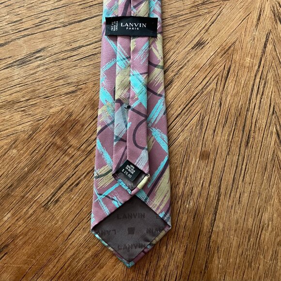Vintage Lanvin Paris Silk Tie with a Pastel Paint Brush Stoke Pattern - Picture 3 of 10